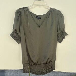 STATE V-Neck Olive Blouse with Ruffle Details